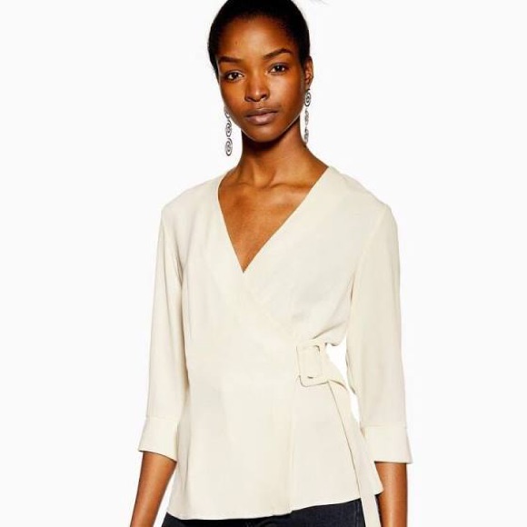 Top Shop Wrap Buckle Blouse Color Ivory